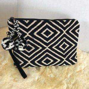 Lovestitch black and white textile wrist strap/clutch bag
